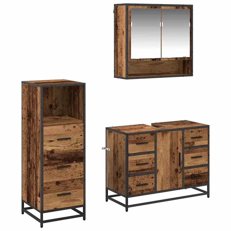 Ensemble de mobilier de salle de bain 3 pcs Bois Ancien - 2