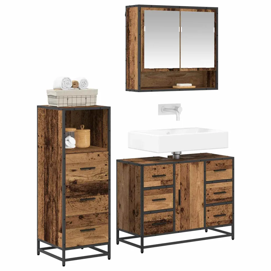 Ensemble de mobilier de salle de bain 3 pcs Bois Ancien - 3