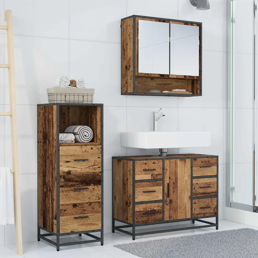 Ensemble de mobilier de salle de bain 3 pcs Bois Ancien - 4