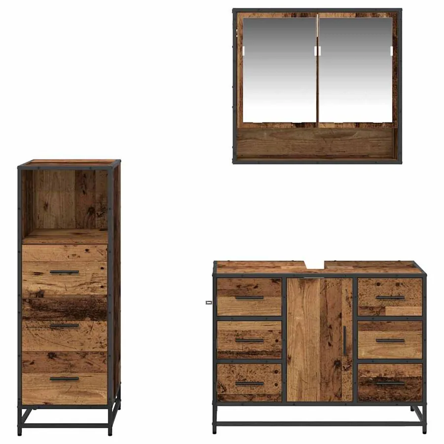 Ensemble de mobilier de salle de bain 3 pcs Bois Ancien - 5