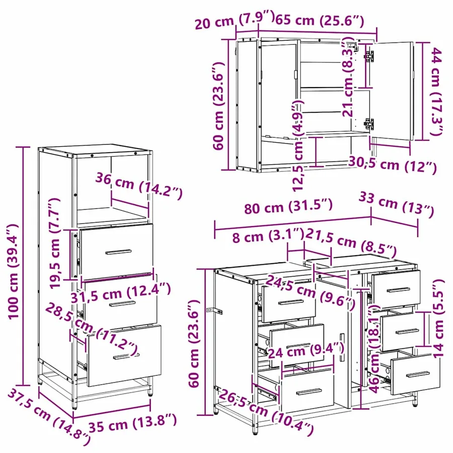 Ensemble de mobilier de salle de bain 3 pcs Bois Ancien - 8