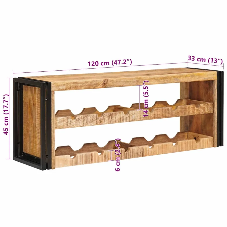 Étagère à vin 100 x 45 x 33 cm Bois de mangue brut solide - 11