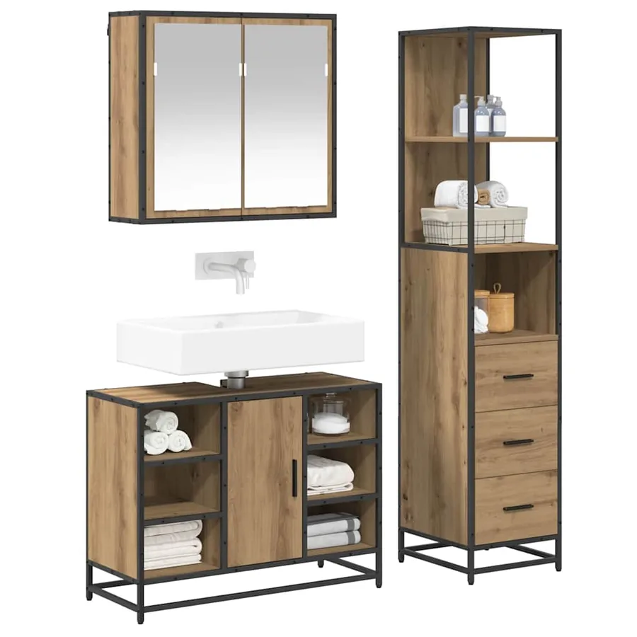 Ensemble de mobilier de salle de bain 3 pc Chêne artisanal - 3