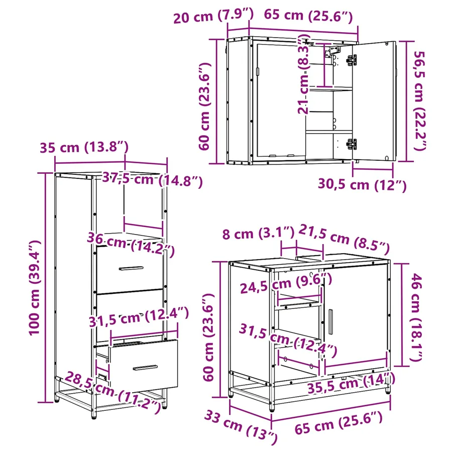 Ensemble de mobilier de salle de bain 3 pc Chêne artisanal - 9