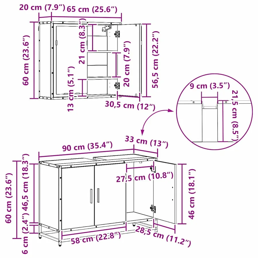 Ensemble de mobilier de salle de bain 3 pc Chêne artisanal - 16