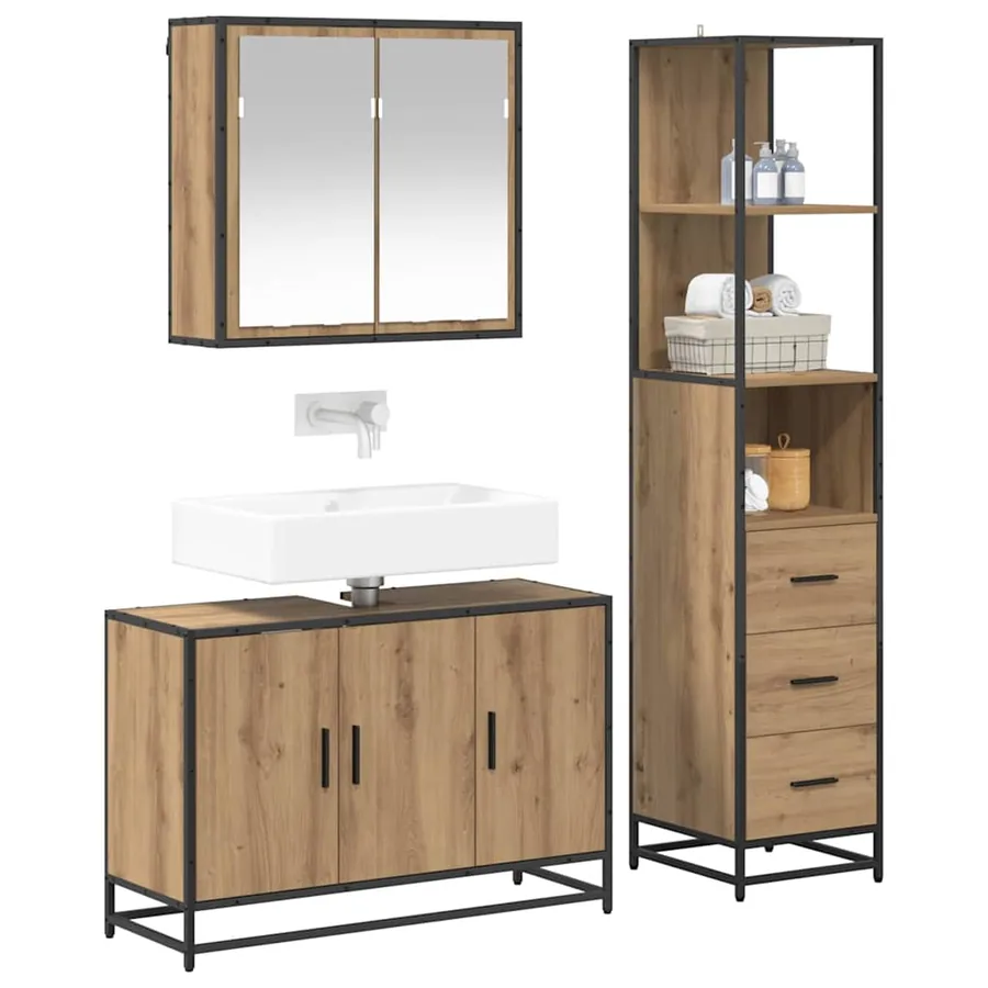 Ensemble de mobilier de salle de bain 3 pc Chêne artisanal - 3