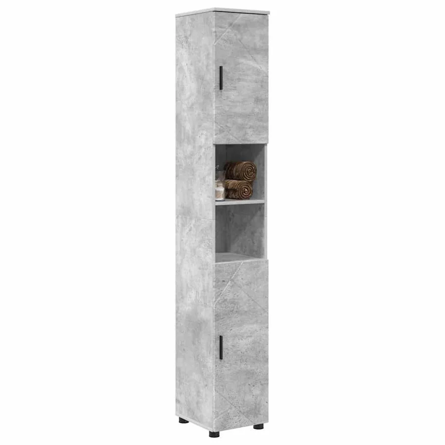 Cabinet de salle de bain avec porte Gris béton 30 x 35 x 192 cm - 3