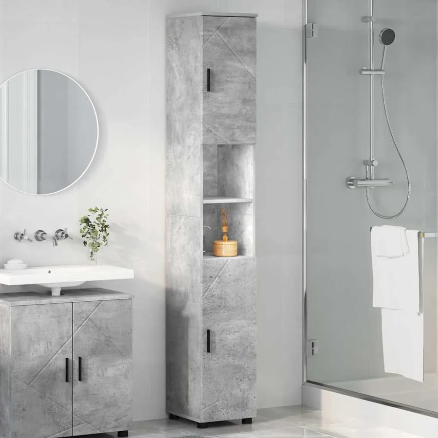 Cabinet de salle de bain avec porte Gris béton 30 x 35 x 192 cm - 4