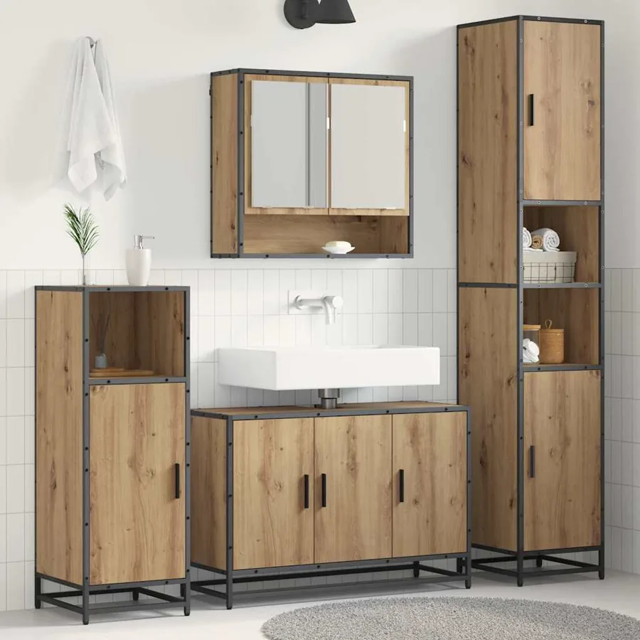 Ensemble de mobilier de salle de bain 4 pc Chêne artisanal