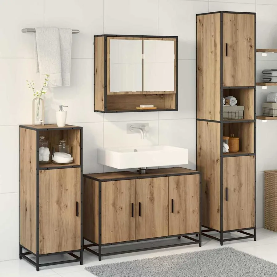 Ensemble de mobilier de salle de bain 4 pc Chêne artisanal - 4