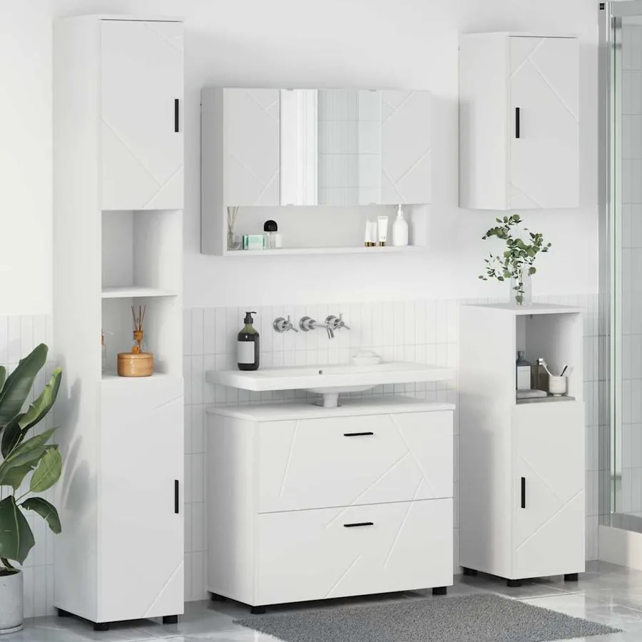 Ensemble de mobilier de salle de bain avec tiroir 5 pcs Blanc
