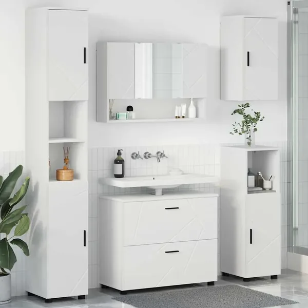 Ensemble de mobilier de salle de bain avec tiroir 5 pcs Blanc
