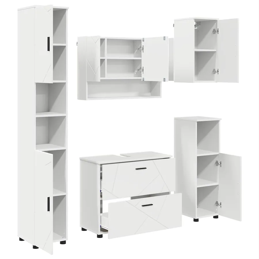 Ensemble de mobilier de salle de bain avec tiroir 5 pcs Blanc - 2