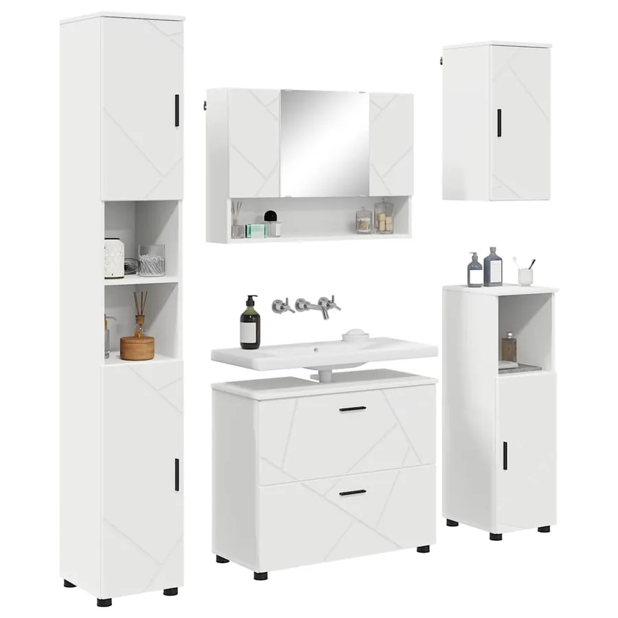 Ensemble de mobilier de salle de bain avec tiroir 5 pcs Blanc - 3