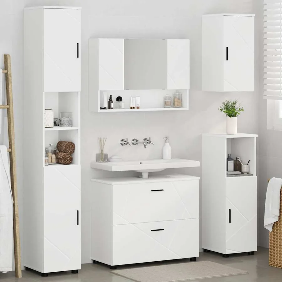 Ensemble de mobilier de salle de bain avec tiroir 5 pcs Blanc - 4