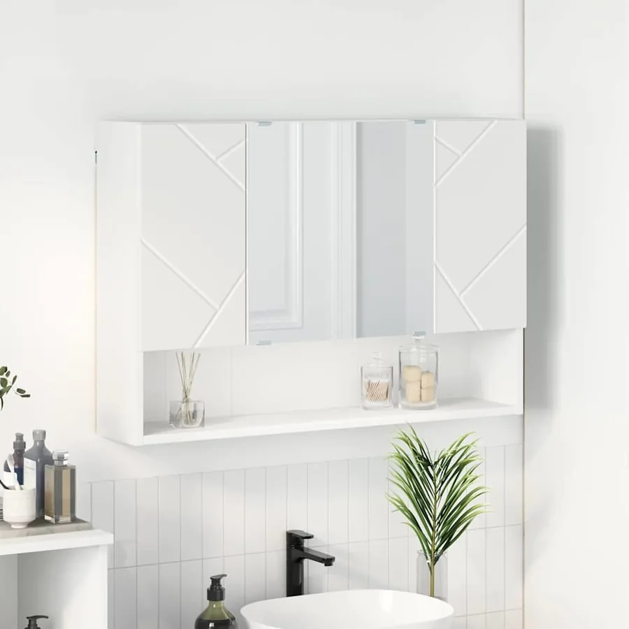 Armoire Miroir Blanc 80 x 17 x 55 cm Bois d'ingénierie
