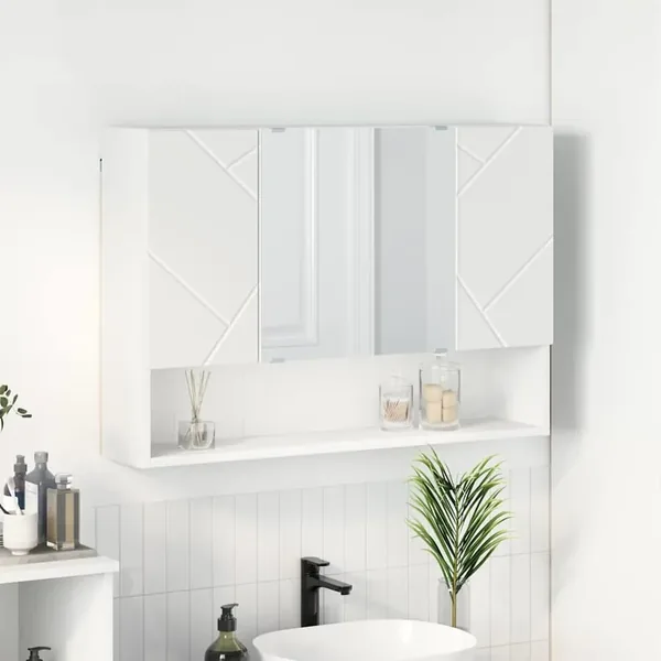 Armoire Miroir Blanc 80 x 17 x 55 cm Bois d'ingénierie