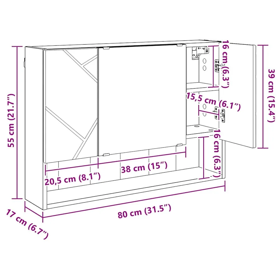 Armoire Miroir Blanc 80 x 17 x 55 cm Bois d'ingénierie - 12