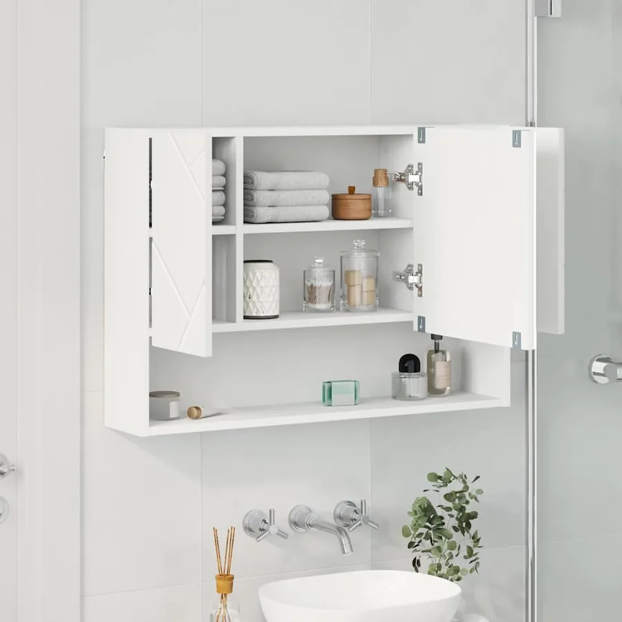 Armoire Miroir Blanc 80 x 17 x 55 cm Bois d'ingénierie - 4