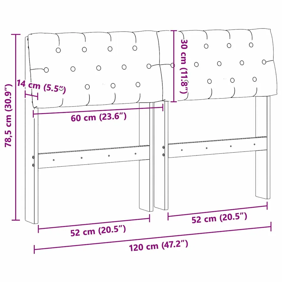 Tête de lit capitonnée Taupe 120 cm Pin massif - 11