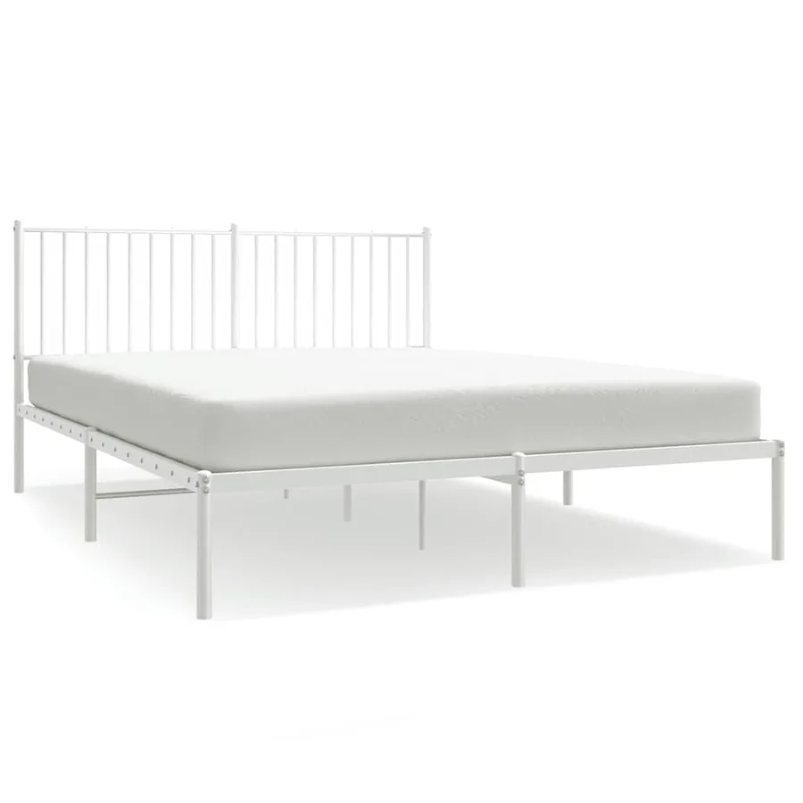 Cadre de lit métal sans matelas et tête de lit blanc 160x200 cm - 2