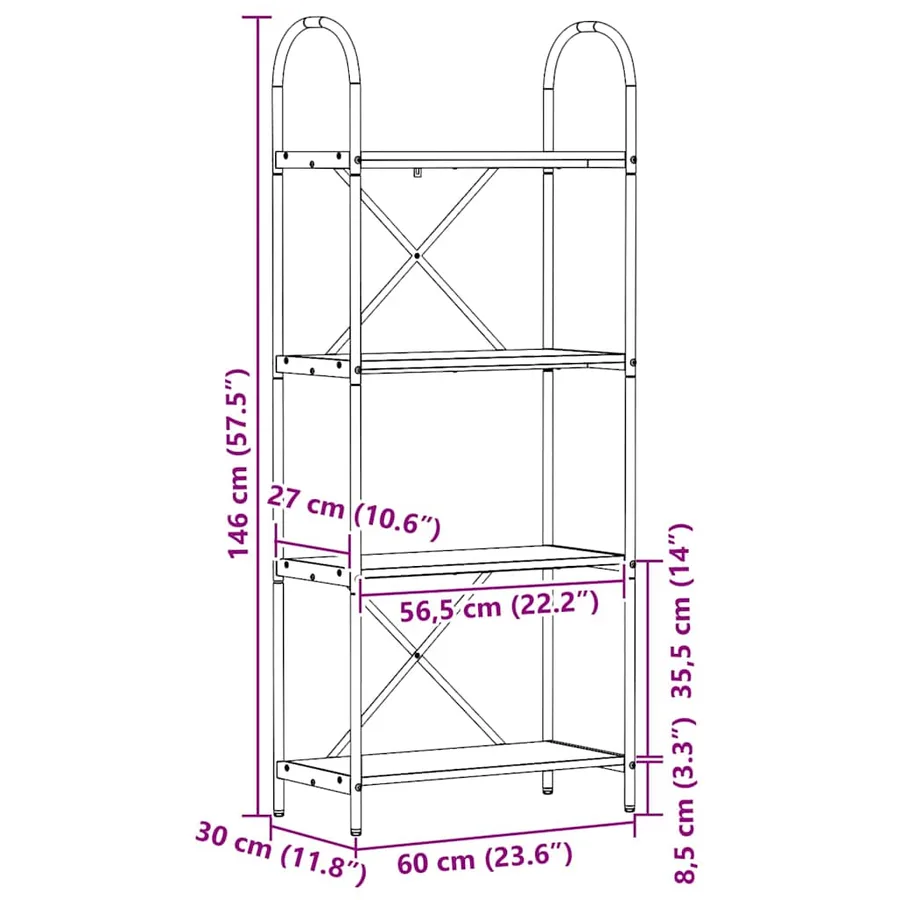 Étagère Chêne fumé 60 x 30 x 146 cm Bois d'ingénierie - 12