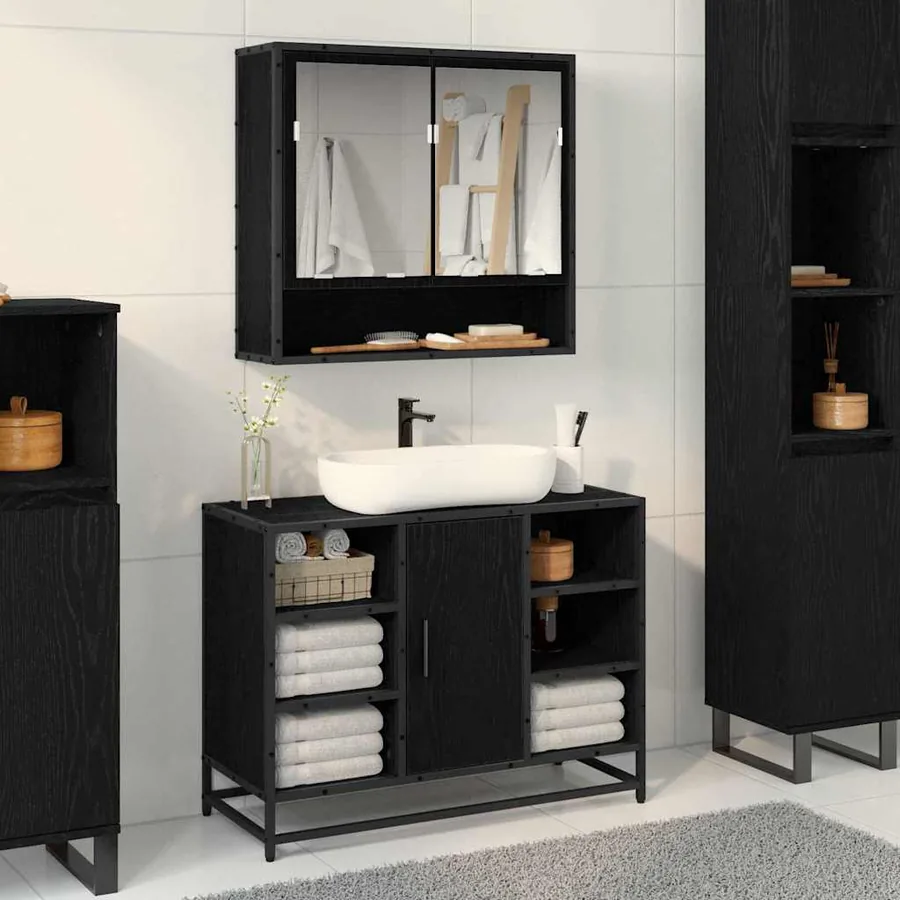 Étagère Murale avec étagère Chêne noir 65 x 20 x 60 cm