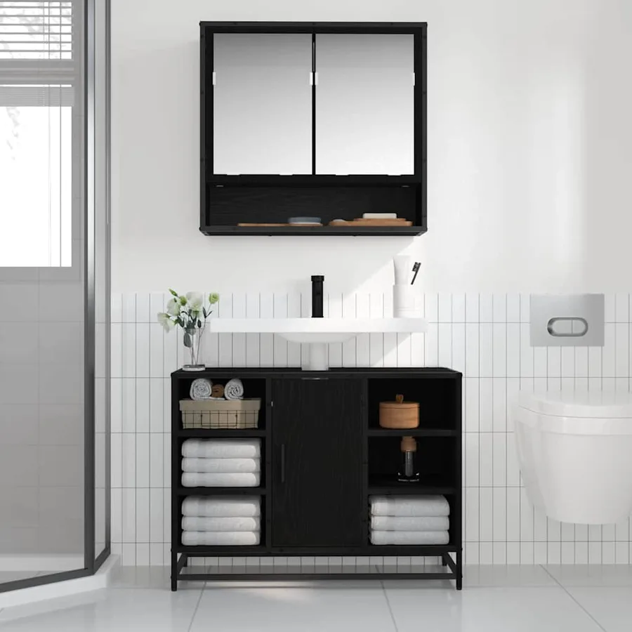 Étagère Murale avec étagère Chêne noir 65 x 20 x 60 cm - 4