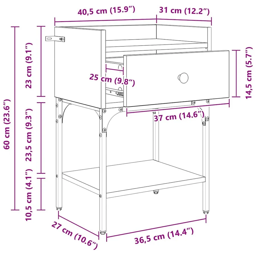Table de chevet 2 pc Chêne artisanal 40 x 29 x 60 cm - 18