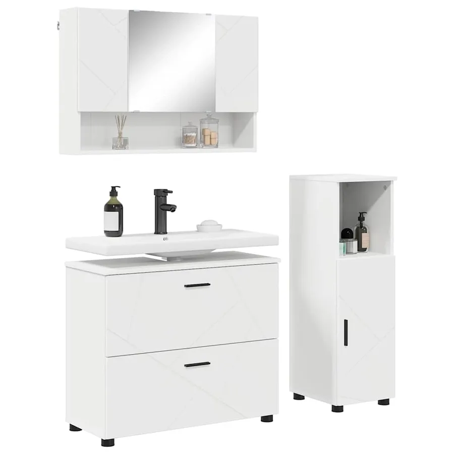 Ensemble de mobilier de salle de bain avec tiroir 3 pcs Blanc - 3