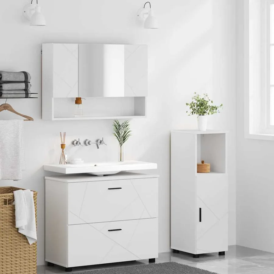 Ensemble de mobilier de salle de bain avec tiroir 3 pcs Blanc - 4