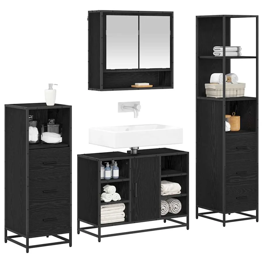 Ensemble de mobilier de salle de bain 4 pcs Chêne noir - 3