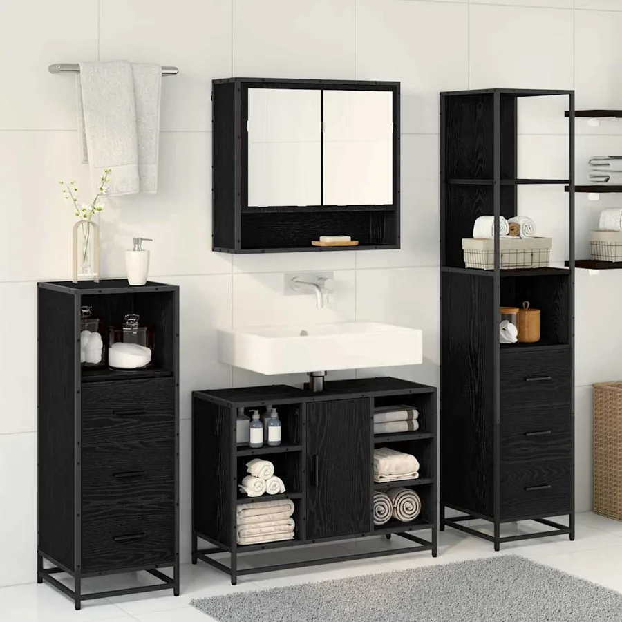 Ensemble de mobilier de salle de bain 4 pcs Chêne noir - 4