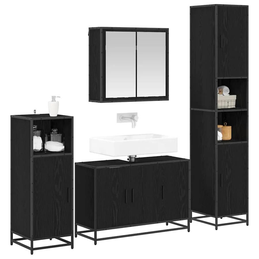 Ensemble de mobilier de salle de bain 4 pcs Chêne noir - 3