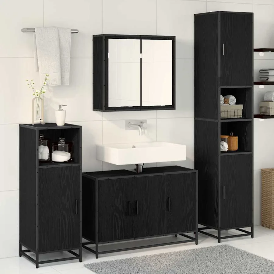 Ensemble de mobilier de salle de bain 4 pcs Chêne noir - 4