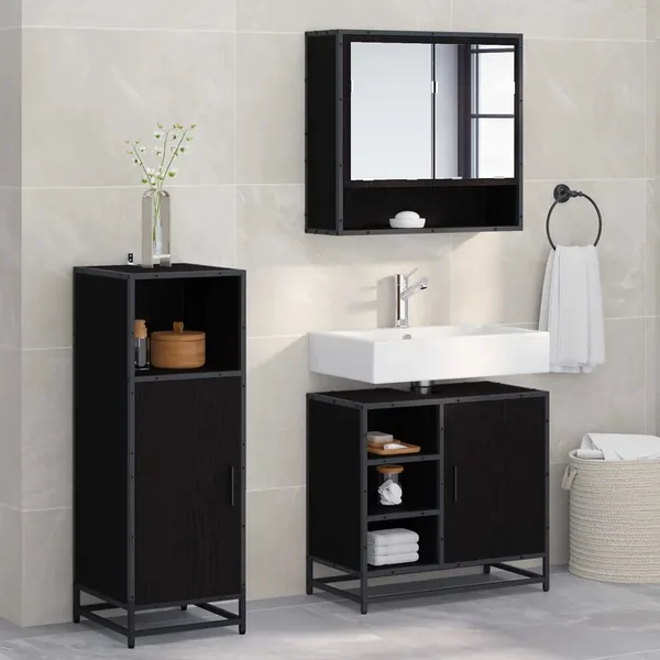 Ensemble de mobilier de salle de bain 3 pcs Chêne noir
