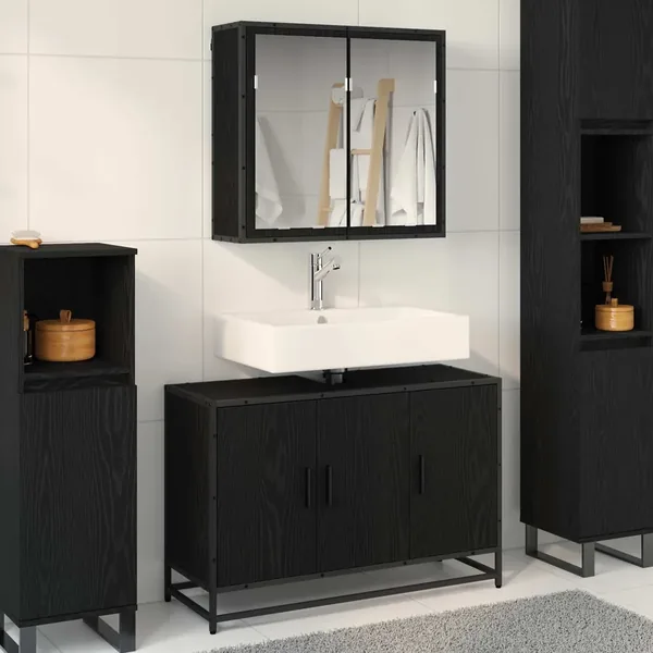 Ensemble de mobilier de salle de bain 2 pcs Chêne noir