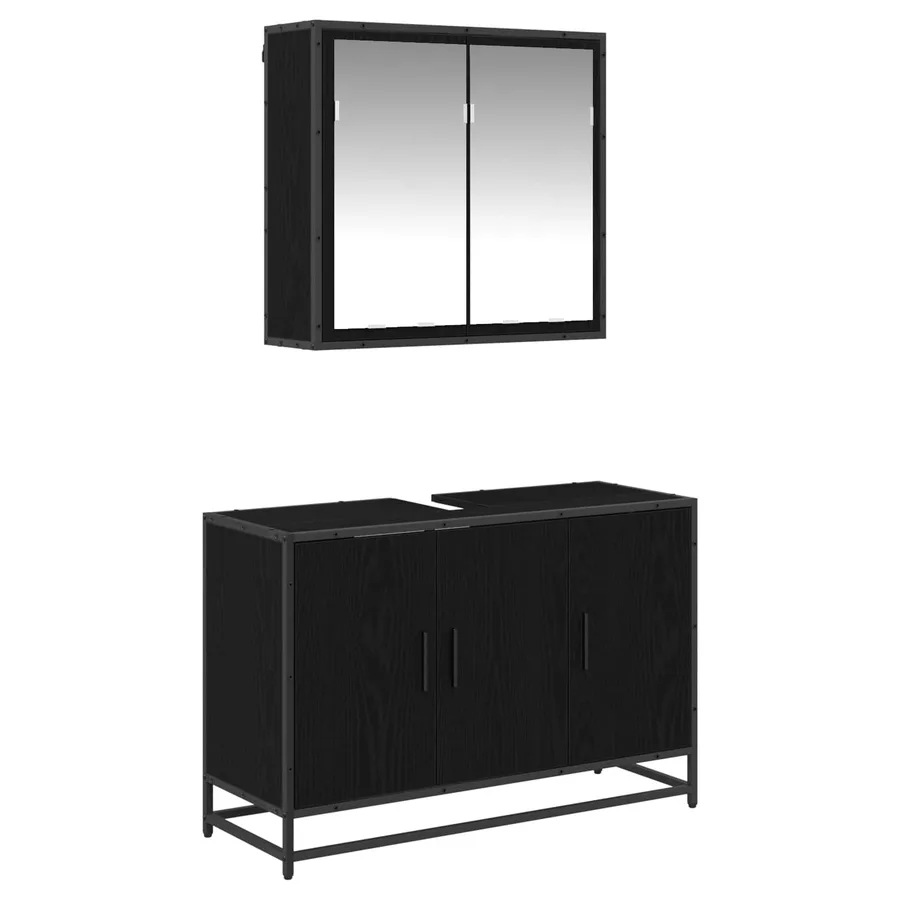 Ensemble de mobilier de salle de bain 2 pcs Chêne noir - 2
