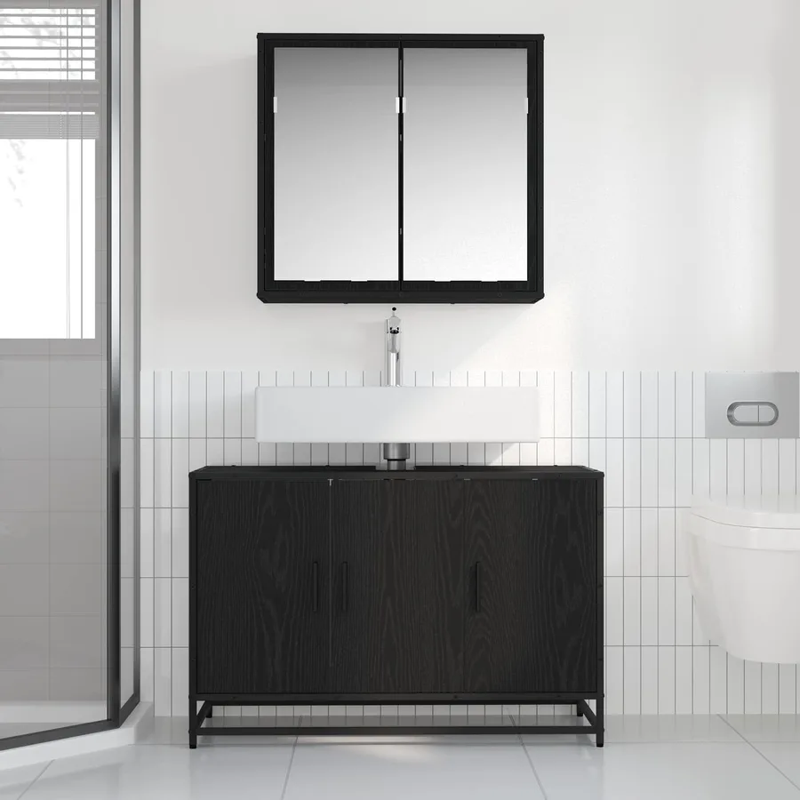 Ensemble de mobilier de salle de bain 2 pcs Chêne noir - 4