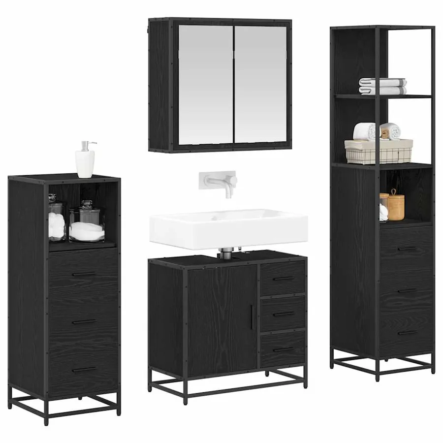 Ensemble de mobilier de salle de bain 4 pcs Chêne noir - 3