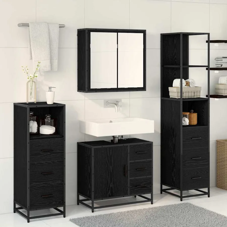 Ensemble de mobilier de salle de bain 4 pcs Chêne noir - 4