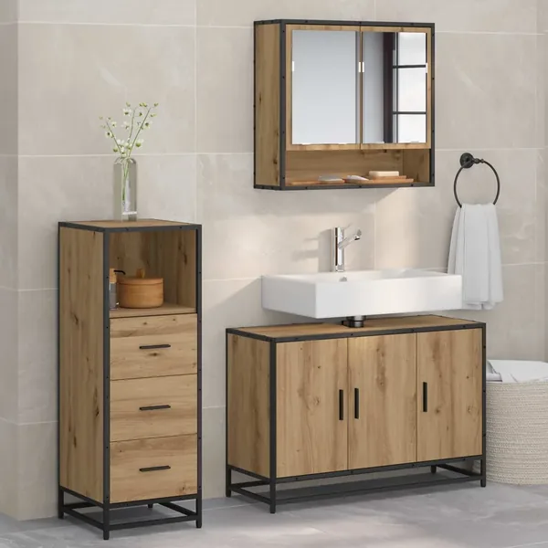 Ensemble de mobilier de salle de bain 3 pc Chêne artisanal