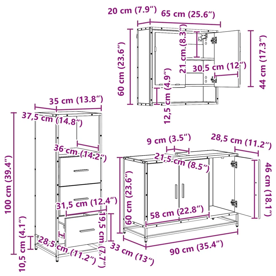 Ensemble de mobilier de salle de bain 3 pc Chêne artisanal - 16