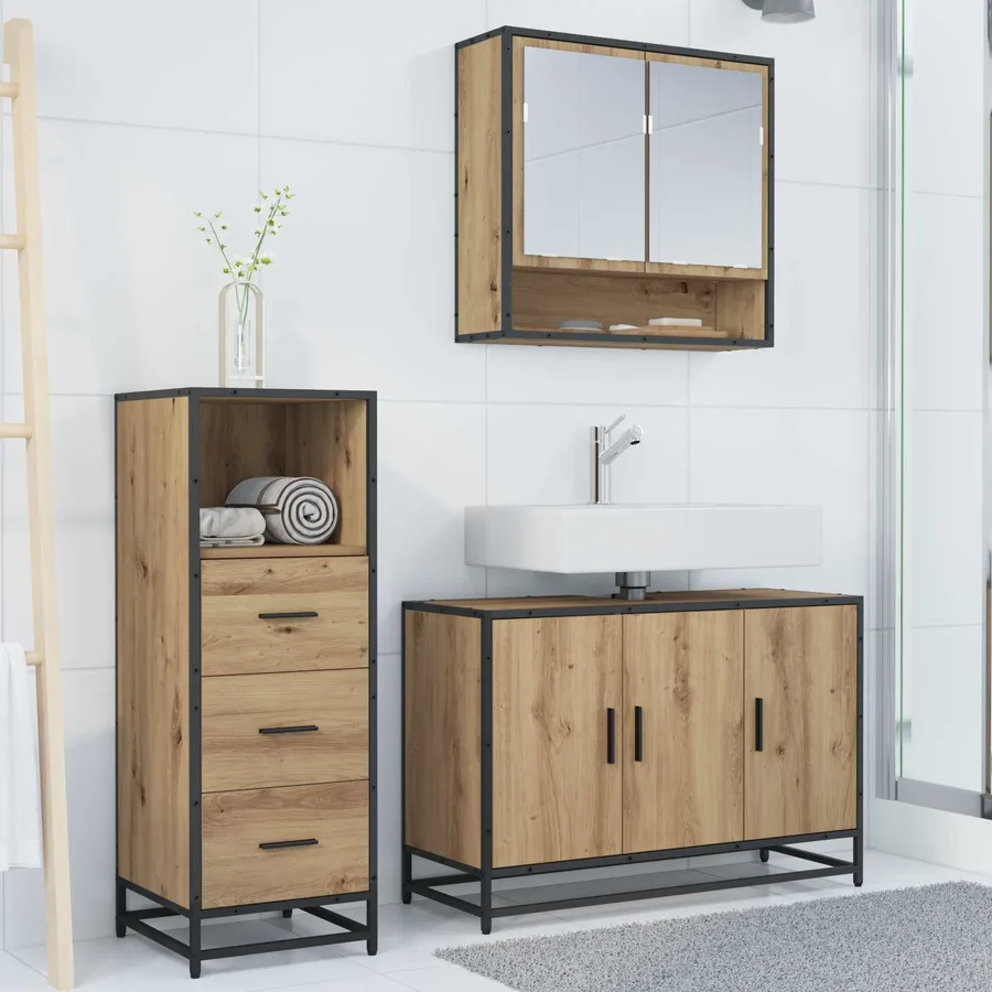 Ensemble de mobilier de salle de bain 3 pc Chêne artisanal - 4