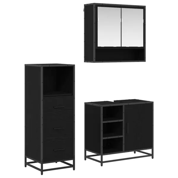 Ensemble de mobilier de salle de bain 3 pcs Chêne noir