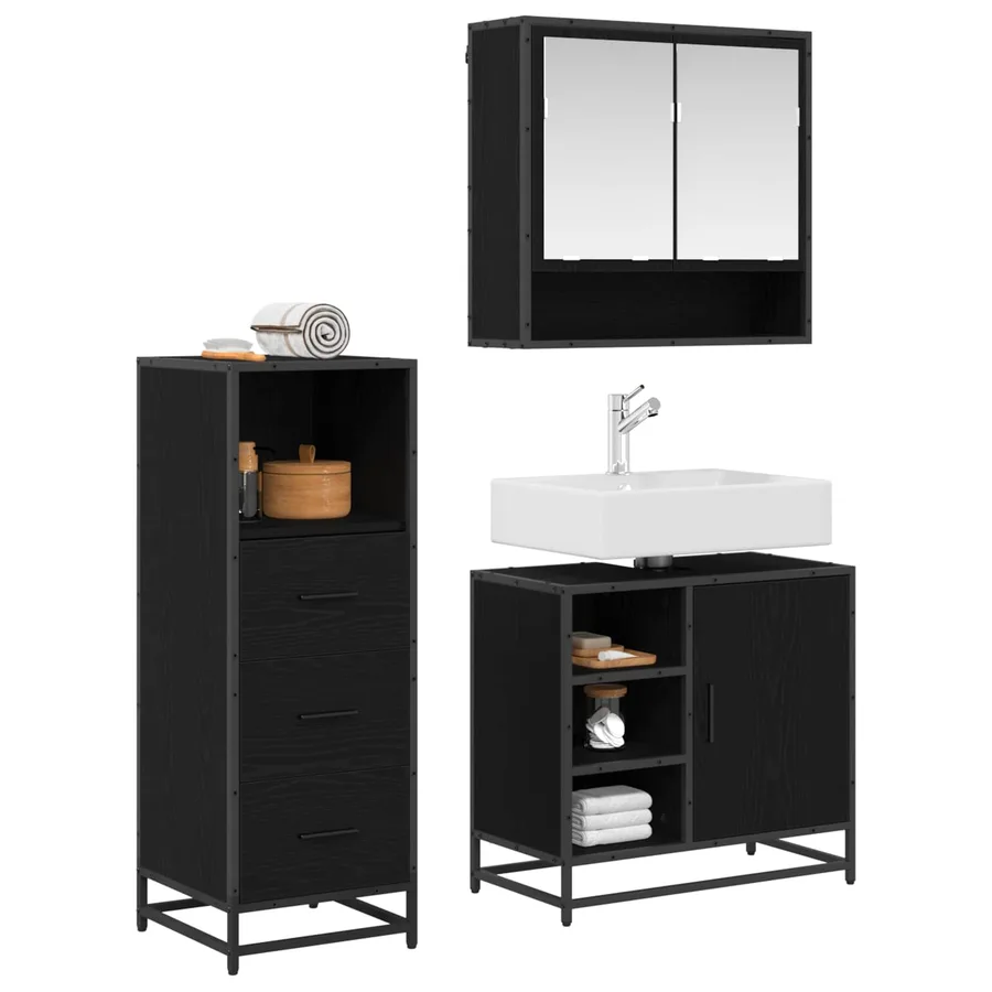 Ensemble de mobilier de salle de bain 3 pcs Chêne noir - 2