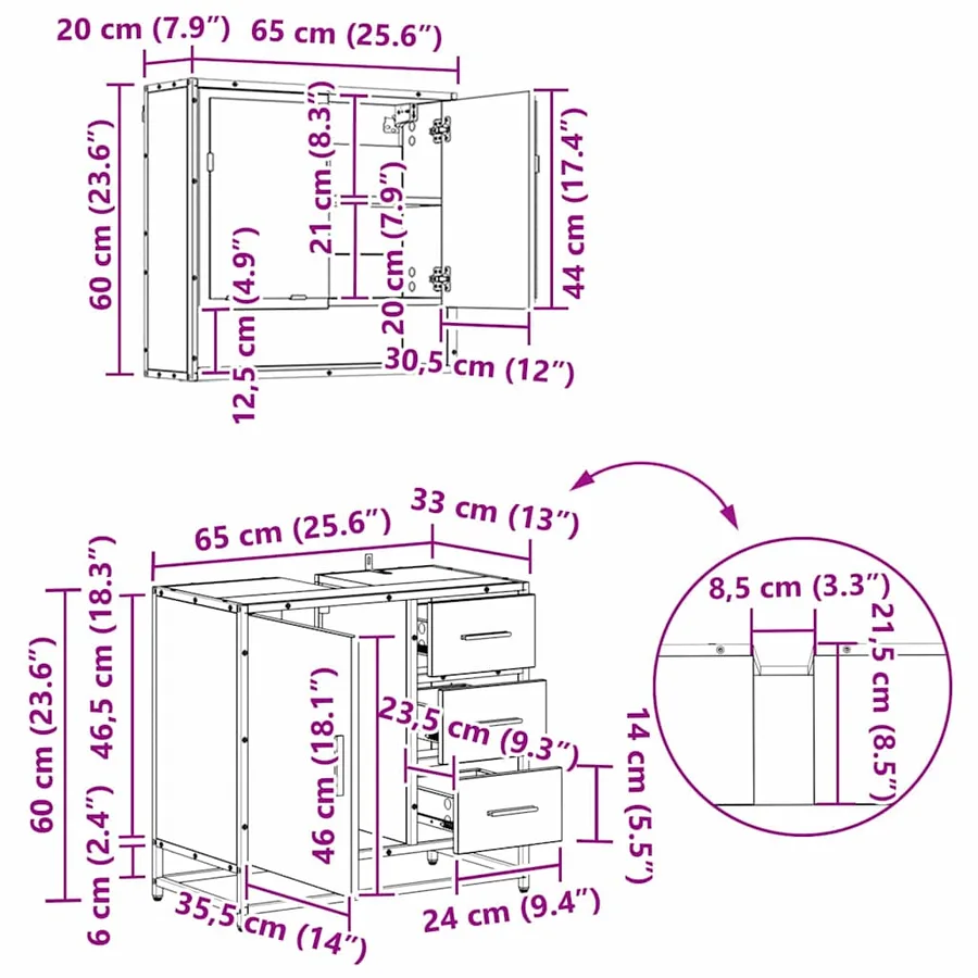 Ensemble de mobilier de salle de bain 4 pcs Chêne noir - 20