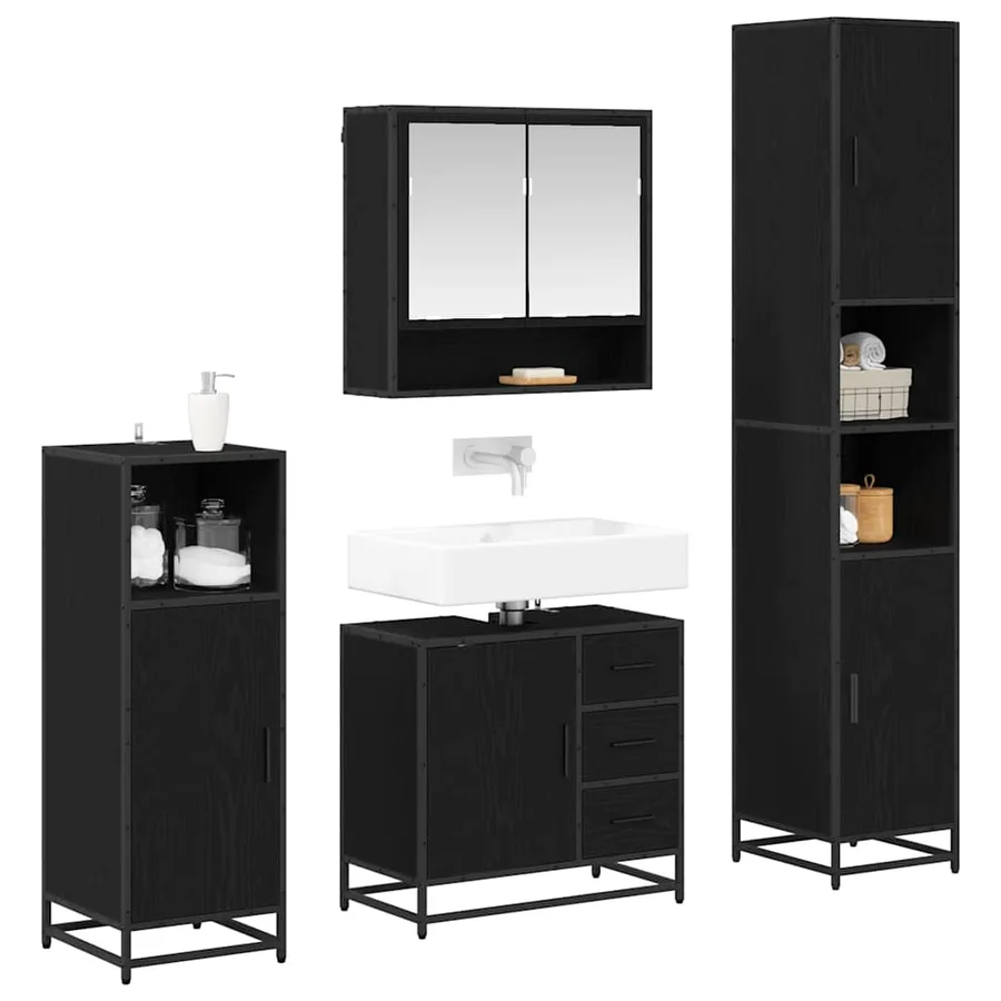 Ensemble de mobilier de salle de bain 4 pcs Chêne noir - 3