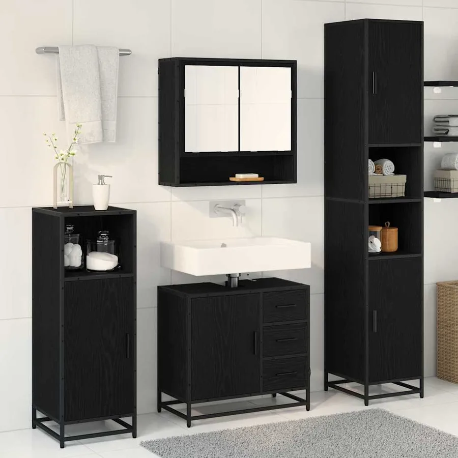 Ensemble de mobilier de salle de bain 4 pcs Chêne noir - 4