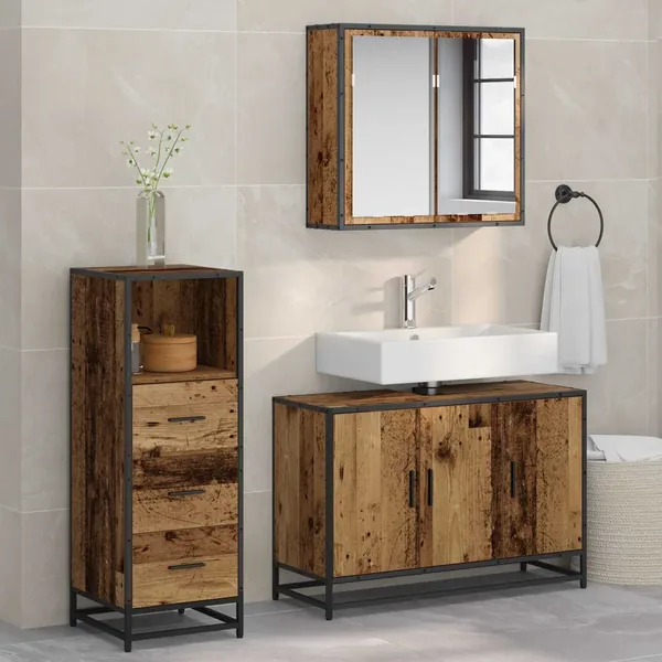 Ensemble de mobilier de salle de bain 3 pcs Bois Ancien